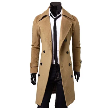 Зимнее шерстяное пальто, куртки из смесовой шерсти, Повседневный хлопок, Приталенный толстый тренч, длинная мужская верхняя одежда, бушлат casaco masculino 11