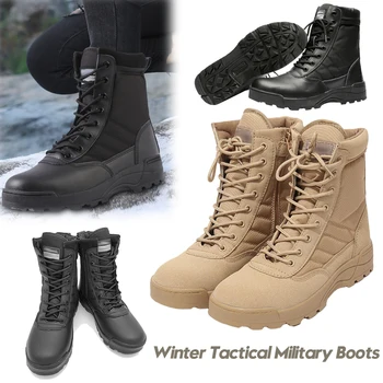Зимние Армейские Ботинки Для Пустыни, Износостойкие Тактические Военные Ботинки, Легкая Охотничья Альпинистская Обувь с Высоким Берцем для Мужчин 16
