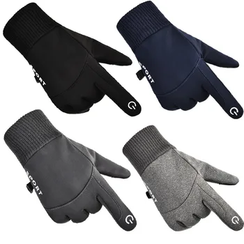 Зимние теплые перчатки, нескользящие перчатки для верховой езды с сенсорным экраном на весь палец, зимние плюшевые спортивные перчатки для бега, мотоциклов, лыж, водонепроницаемые перчатки 11