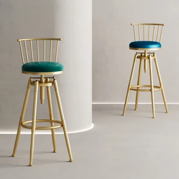 Золотой кухонный барный стул Современные металлические минималистичные Вращающиеся Высокие обеденные стулья Офисный дизайн Офисный шезлонг Украшение кухни 18