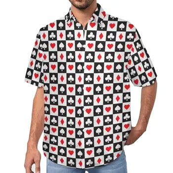 Игральные карты в виде сердечек, Повседневные рубашки, Пляжная рубашка для покера, Гавайская уличная одежда, блузки с мужским принтом, большие размеры 11