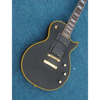 Изготовленная на заказ высококачественная электрогитара OEM, гитара с активным звукоснимателем, окрашенная черной матовой краской, желтая многослойная обвязка 14