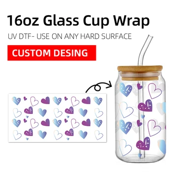 Изготовленная на заказ УФ-наклейка для переноса DTF для 16 унций Libbey Glasses Wraps Bottles Cup Can Водонепроницаемые наклейки на заказ 9