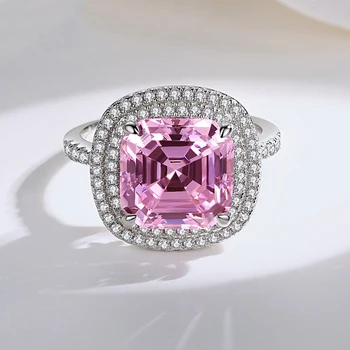 Индивидуальность Большие розовые обручальные кольца с кубическим цирконием для женщин, романтические свадебные кольца для свадебной церемонии, модные украшения 7