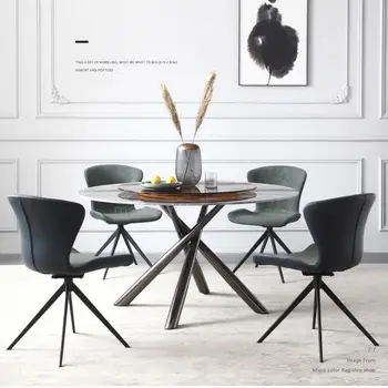 Итальянский круглый стол из шифера высокого класса, Передвижной стеклянный поворотный стол, кухонная мебель Muebles Para El Hogar, мебель для столовой 10