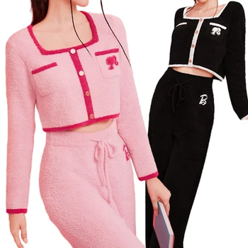 Каваи Барби, 2 предмета, женская домашняя одежда, костюм в стиле Аниме, Теплое осенне-зимнее повседневное пальто в стиле ретро для девочек, брюки с высокой талией, пижамы 18