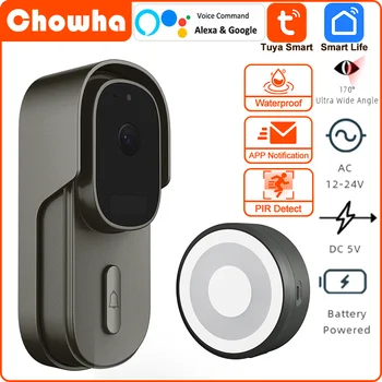 Камера видеодомофона Tuya WiFi Наружный Водонепроницаемый Проводной дверной звонок постоянного тока 1080P Alexa Беспроводная камера безопасности Дверной звонок с батарейным питанием 12