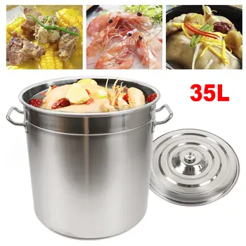 Кастрюля для разогрева супа из нержавеющей стали с крышкой 35Л Кухонные принадлежности большой емкости 6