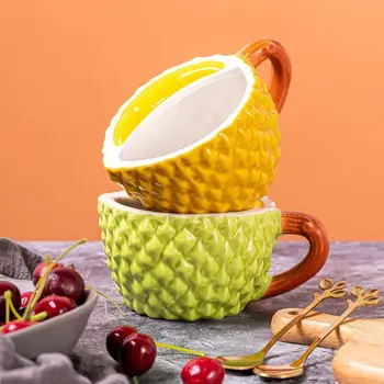 Керамическая кружка Kawaii Креативная Фруктовая чашка с мультяшным тиснением в форме Дуриана, Индивидуальность девушки, Пара забавных кофейных чашек для мальчика 16