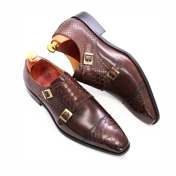 Классические мужские модельные туфли Monk с двойным ремешком, роскошные дизайнерские свадебные туфли из натуральной кожи с перфорацией типа 
