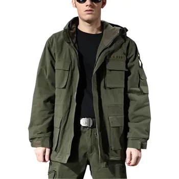 Классический тактический тренч армии США M65, мужская ветровка, пальто из чистого хлопка, однотонная мужская одежда, зимняя флисовая куртка в стиле милитари 12
