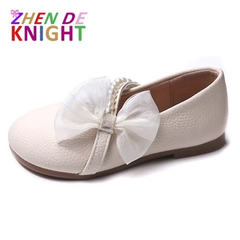 Кожаная обувь для девочек 2023, Весенне-Осенняя Новая Повседневная Обувь С Белым Жемчугом На Мягкой Подошве, Модная Обувь Принцессы С бантом 9