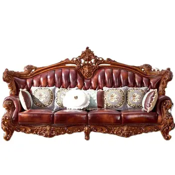 Комбинированный диван из массива дерева с резьбой по коже в европейском стиле для гостиной 124 комбинированный диван для гостиной на вилле 2