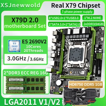 Комплект материнской платы X79D2.0 с процессором E5 2690V2 и оперативной памятью DDR3 REG 2 * 16 ГБ и видеокартой HD6750 DDR5 1 ГБ NVME M.2 SATA 3.0 15