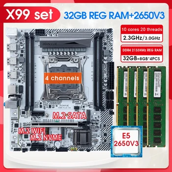 Комплект материнской платы JGINYUE X99 Xeon E5 2650 V3 Процессор 32G (4*8) 2133 МГц DDR4 ECC Оперативная память LGA 2011-3 Интерфейс Nvme SATA M.2 18