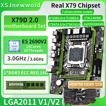 Комплект материнской платы X79D2.0 с процессором E5 2690V2 и оперативной памятью DDR3 REG 1 * 16 ГБ и видеокартой HD6750 DDR5 1 ГБ NVME M.2 SATA 3.0 17