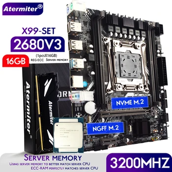Комплект материнской платы Atermiter X99 D4 с процессором Xeon E5 2680 V3 LGA2011-3 2680V3 2680V3 16 ГБ 3200 МГц оперативной памяти DDR4 REG ECC NVME M.2 10