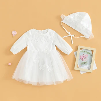 Комплект одежды из 2 предметов для маленькой девочки, платье трапециевидной формы с круглым вырезом и бабочкой из тюля в стиле пэчворк со шляпой, осенний наряд 3