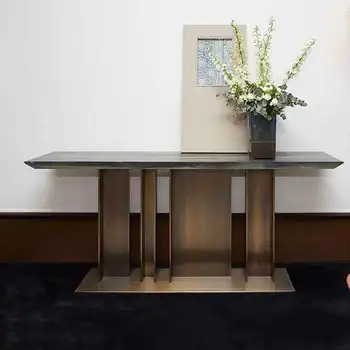 Консольные столики из матового бронзового мрамора, стойка, Простая декоративная полка для гостиной У стены, прихожая, Длинный коридор 16