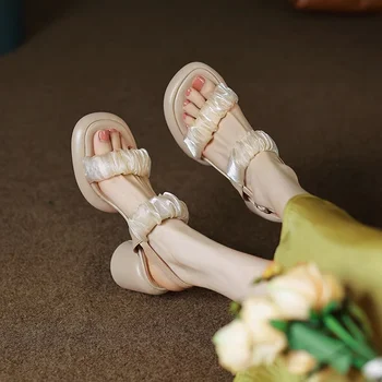 Корейская версия Модные Легкие Женские босоножки 2023 Новые Летние Удобные Темпераментные Универсальные женские туфли на высоком каблуке с открытым носком 3