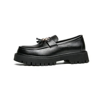 Корейская повседневная кожаная обувь Роскошного бренда, Кожаная обувь на платформе, кожаные удобные лоферы с большим носком, обувь с кисточками для мужчин #E691