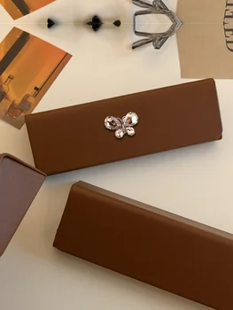 Коробка для хранения очков из полиуретана и флокирования - декор в виде бабочки, 14-каратное розовое золото 7