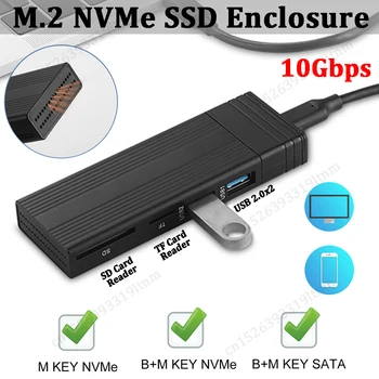 Корпус SSD M2 NVME NGFF USB C КОНЦЕНТРАТОР Type C для SD TF Адаптер USB2.0 Док-станция M.2 Корпус Для 2242/2260/2280 NVME NGFF SATA M.2 SSD Корпус 20