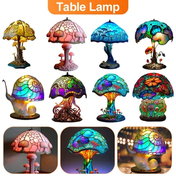 Креативная настольная лампа, серия грибных растений из окрашенной смолы, Красочная лампа для украшения спальни, Ретро настольная ночная лампа, Атмосферный свет 4