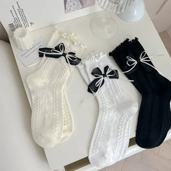 Кружевные дневные носки для женщин с бантом в стиле Лолиты, милые носки для женщин, черно-белые носки jk Academy Wind tube для женщин 17