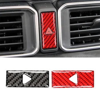 Крышка Из Углеродного Волокна Центральное Управление Двойная Кнопка Предупреждения О Вспышке Декоративная Наклейка Для Mazda CX-5 KF CX5 Carbon Auto Accessories 15