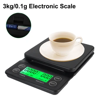 Кухонные весы для взвешивания пищевых продуктов Электронные кофейные весы с таймером Цифровые ЖК-мини-бытовые весы 3 кг 0,1 г 15