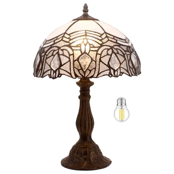 Лампа WERFACTORY Tiffany из белого гнутого витражного стекла Прикроватная лампа Настольная Лампа для чтения 12X12X18 дюймов