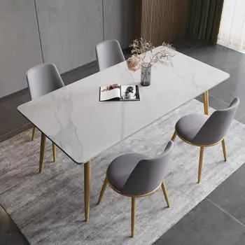 Легкие роскошные обеденные столы и стулья из каменной плиты Home Nordic Современный простой прямоугольный обеденный стол 4