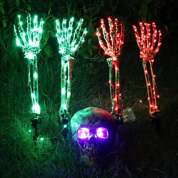 Легкий декор на Хэллоуин, рука скелета, реквизит для украшения сада на Хэллоуин, светодиодная светящаяся рука призрака, рука скелета, напольная лампа 16