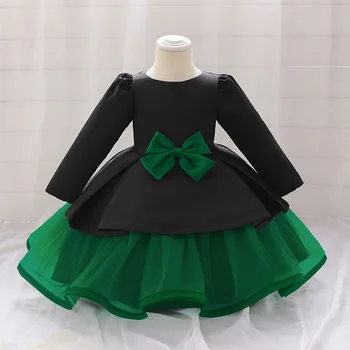 Летнее платье MQATZ для крещения детей 1 года, Зеленое платье с длинным рукавом для Дня Рождения Малышей, Бант для крещения Детей, Черная одежда для маленьких девочек 19