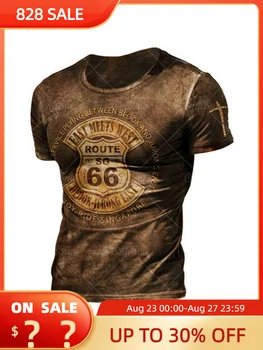 Летние винтажные мужские футболки, негабаритная свободная одежда, футболка с коротким рукавом, модные футболки с принтом из 66 букв, топ Route 66 Camiseta 2