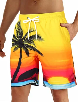 Летние новые мужские пляжные шорты 2022, Гавайские повседневные спортивные шорты, шорты с 3D-печатью из натуральных растений, быстрая сушка и воздухопроницаемость 14