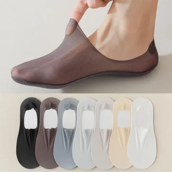 Летние ультратонкие дышащие носки-тапочки, Силиконовые нескользящие невидимые носки без показа, Мужские однотонные носки из ледяного шелка с глубоким вырезом 5