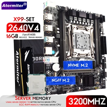 Материнская плата Atermiter X99 D4 в комплекте с процессором Xeon E5 2640 V4 LGA2011-3 2640v4 16 ГБ оперативной памяти 3200 МГц DDR4 REG ECC 8