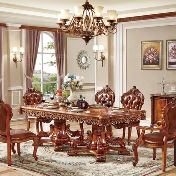 Мебель для столовой в европейском стиле вилла из массива дерева роскошный королевский обеденный стол 14
