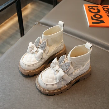 Милая детская обувь со стразами в виде зайчика, новинка 2023 года, ботинки-носочки для девочек, универсальные нескользящие детские модные повседневные ботинки, прямая доставка, милые 14