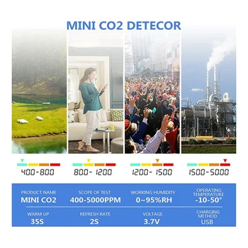 Мини-детектор CO2, монитор качества воздуха, тестер углекислого газа, Цифровой анализатор температуры и влажности воздуха в помещении, цифровой монитор CO2 7