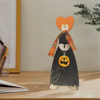 Многоуровневый поднос, декор на Хэллоуин, мини-деревянная вывеска на Хэллоуин, очаровательные деревянные вывески на Хэллоуин, мини-3D тыква в форме кошки для праздничного 6