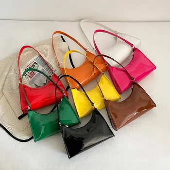Модная женская сумка-тоут через плечо из искусственной кожи ярких цветов, сумки на цепочке, простая женская сумка подмышками, изысканные сумки для покупок 5