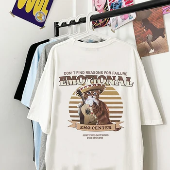 Модная футболка с рисунком котенка в стиле хип-хоп в американском стиле ретро для мужчин и женщин, летний повседневный топ свободного кроя с короткими рукавами 11
