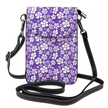 Модная цветочная сумка через плечо Фиолетовые цветы Уличные Кожаные женские сумки Студенческий Объемный кошелек многоразового использования 4