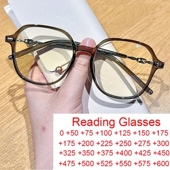 Модные очки с синим светом для женщин, роскошные Компьютерные очки с квадратными многоугольными заклепками в большой оправе, Элегантные Круглые очки для чтения + 2 12