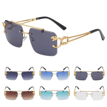 Модные очки с украшением в виде гепарда без металлической оправы, солнцезащитные очки в стиле стимпанк, оттенки солнцезащитных очков без оправы 11