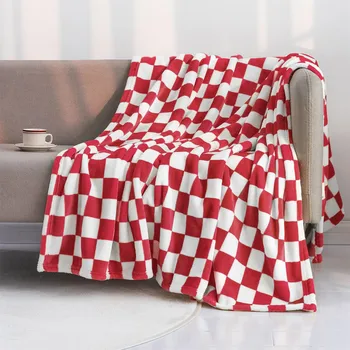 Модные Решетчатые Фланелевые одеяла, Красно-Белая Шахматная сетка, Тонкое Стеганое одеяло с 3D-принтом, Офисное одеяло, Детские Уютные одеяла 19