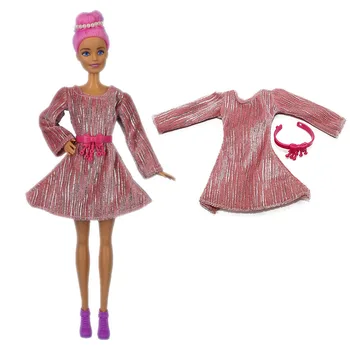 Модный комплект одежды для куклы, платье из розовой серебряной нити, пояс с бантом, Наряды для вечеринки для куклы Барби, аксессуары для кукольного домика 1/6. 11
